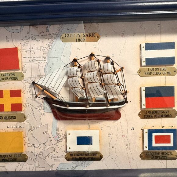 Nautical Wall Art - 1869 Cutty Sark Clipper Ship & Flag Display -19.5 " x 10" - Picture 3 of 11
